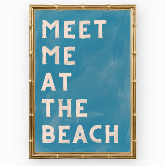 Meet me at the beach : Blue coastal wall art print