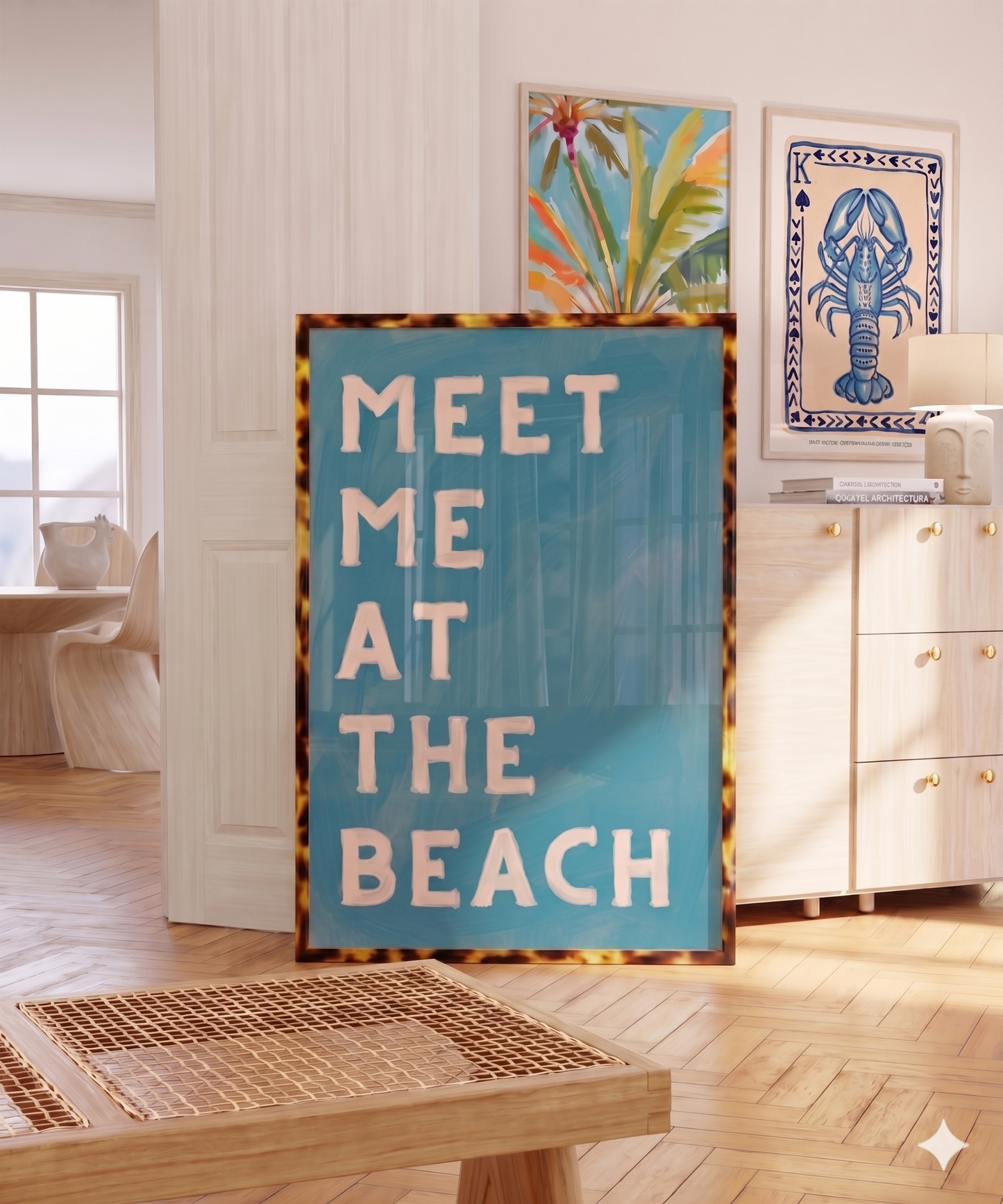 Meet me at the beach : Blue coastal wall art print