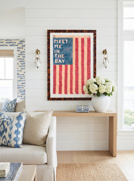 Meet Me In The Bay American Flag Print- Coastal Nautical Wall Art