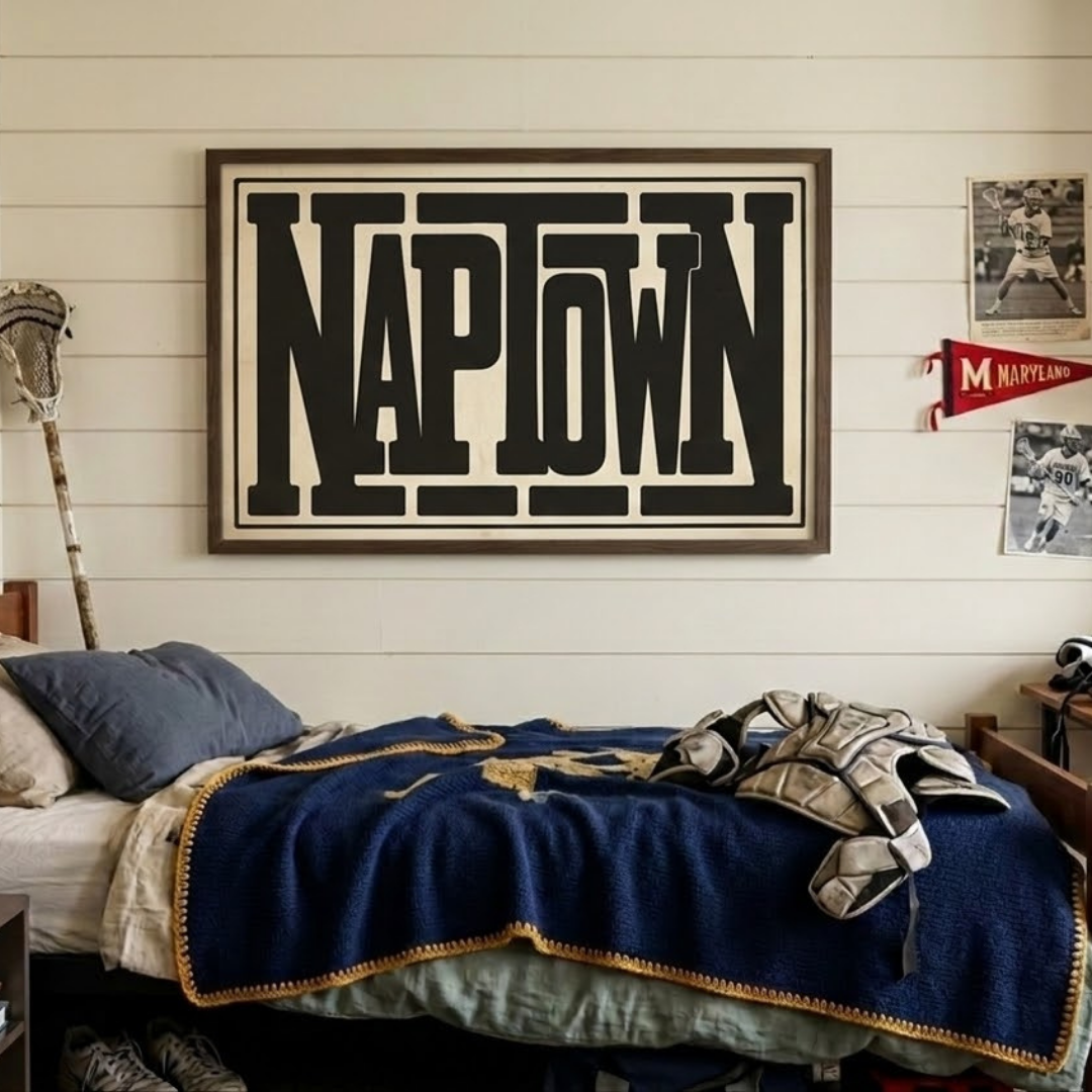 Large 24x36 Maryland Annapolis Wall Art : Navy Pride Black Beige Naptown Print