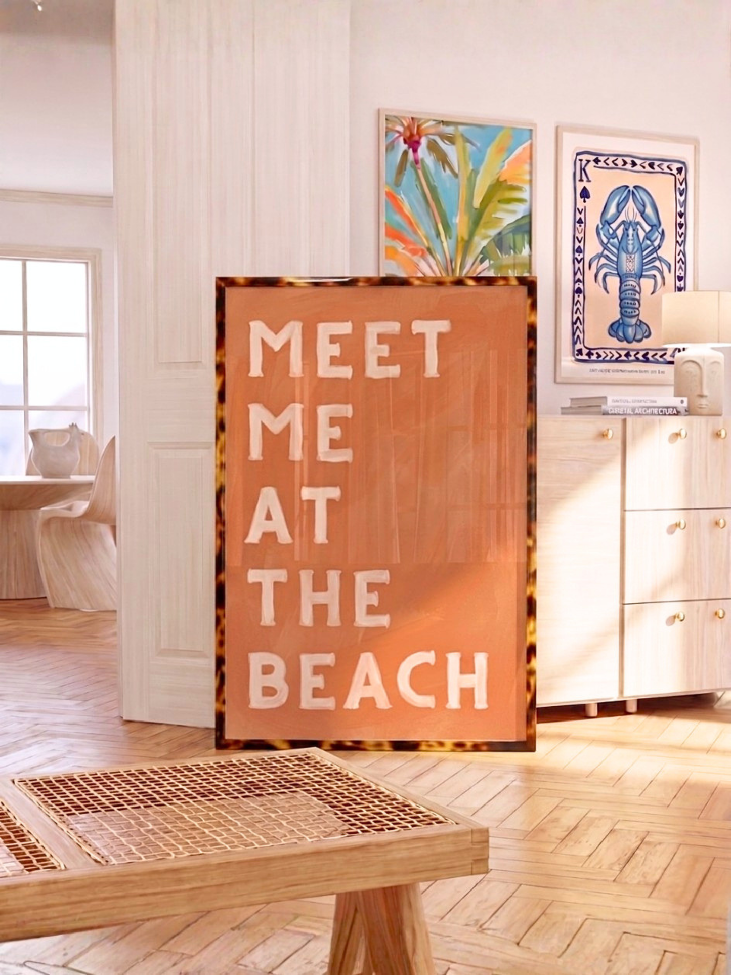 Meet me at the beach : Orange Terracotta texture coastal wall art print