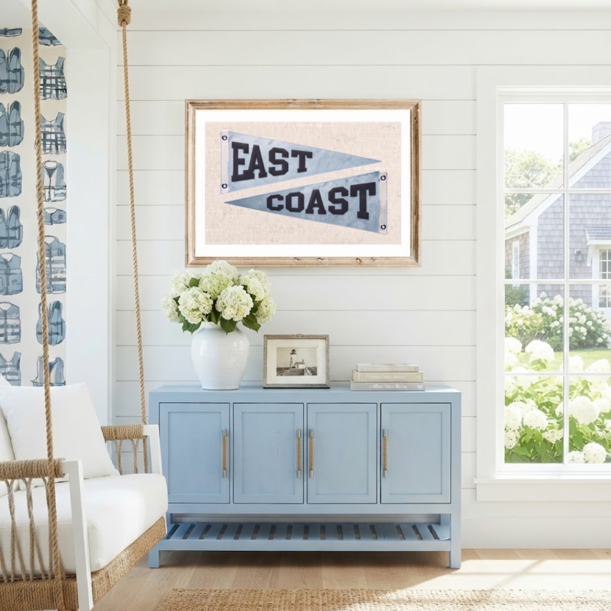 Nautical Wall Art - Large East Coast Blue Boat Flag Print 36x24 For Lake House or Boys Room