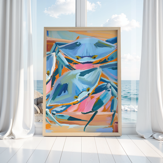 Coastal Wall Art : BLUE CRAB PRINT , Coastal Decor , Colorful Coastal Kitchen