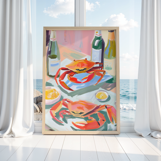 Coastal Wall Art : CRABS & BOTTLE PRINT , Coastal Kitchen , Coastal Decor