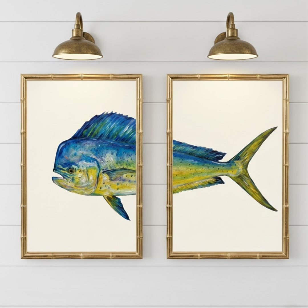 Coastal Wall Art Set : Mahi Fish Head Painting Print