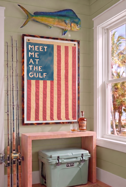 Meet Me at the Gulf American Flag Art Print | Vintage Gulf Coastal Wall Decor, Preppy Beach House Gift, Unframed Matte Print